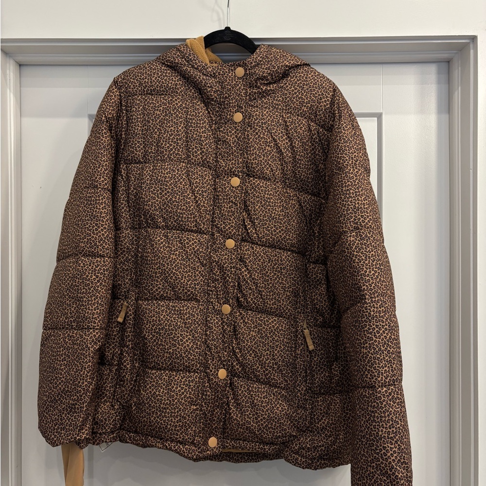 Amazon Essentials Brown Cheetah Print Puffer Jacket with Hood